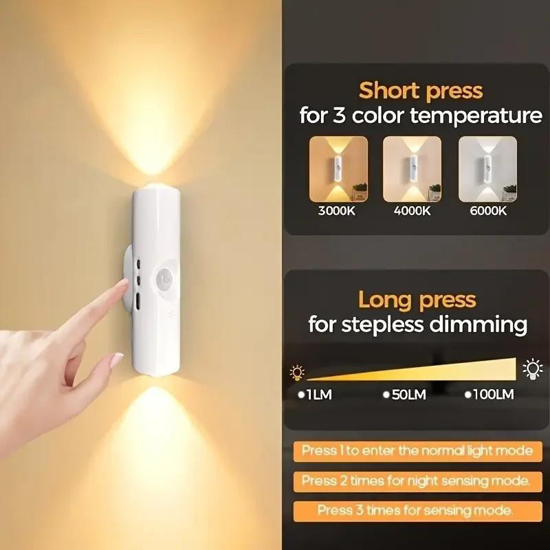 YJMP Super Lighting LED Smart Nachtlicht mit Bewegungssensor und Dimmfunktion, USB wiederaufladbar, Wandmontage, Farbe: Weiß/Multicolor - Bild 2
