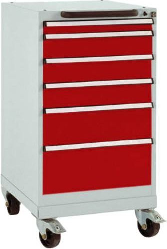 Manuflex BASETEC Schubfachschrank mobil, rubinrot RAL 3003, 6 Schubfächer, Stahl, Nutzhöhe: 70 cm - Bild 1