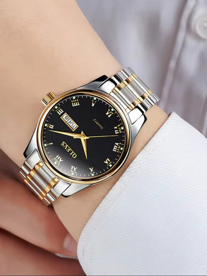 OLEVS Armbanduhr Quarz, Edelstahl, Bicolor, Schwarz, Herren - Bild 6