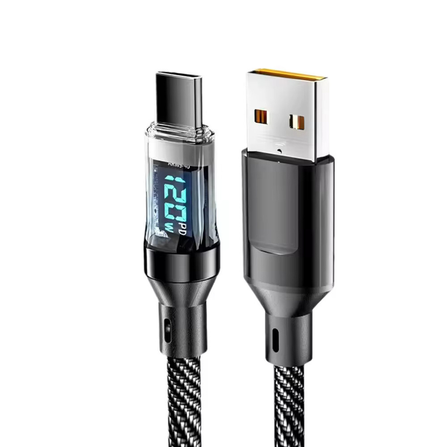 NNBILI 120W USB-A auf Typ-C Ladekabel mit Echtzeit-Digitalanzeige für Android und Huawei, Schwarz - Bild 7