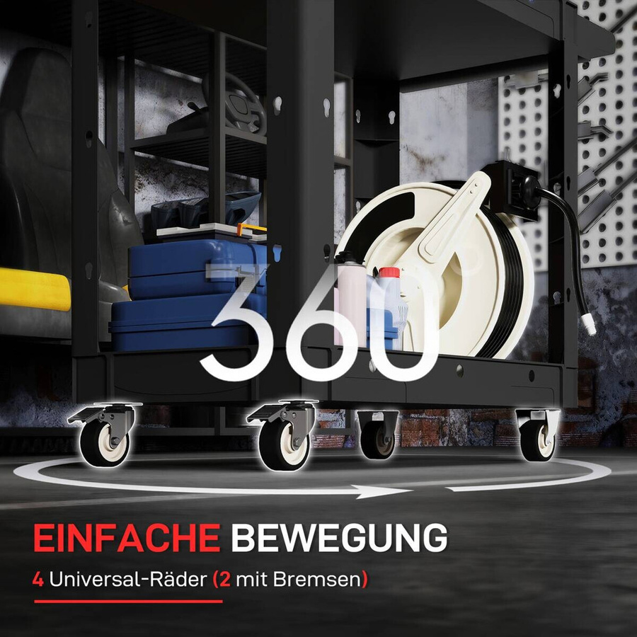 HOMCOM Werkstatt-Rollwagen mit 2 Etagen in Schwarz, B/H/T: 43,5 x 84,5 x 102,6 cm, belastbar bis 227 kg - Bild 6