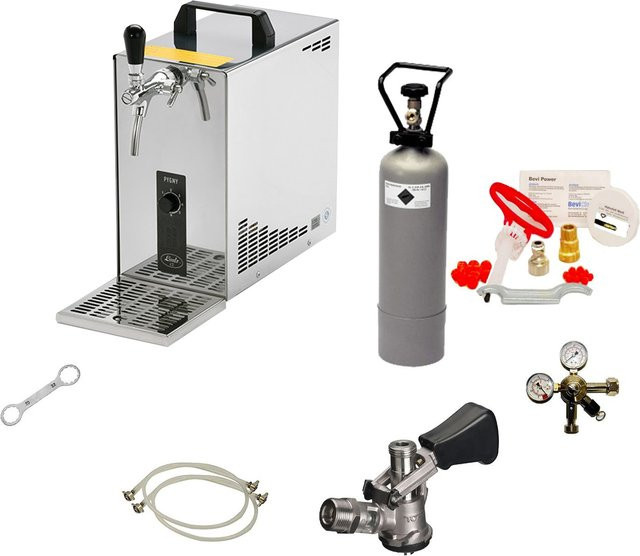 ich-zapfe Bierkoffer Zapfanlage Set mit PYGMY 25 1-leitigem Trockenkühler, 30 Liter/h, Reinigungsset und Dreikant-Zapfkopf, Farbe: Silber, Material: Edelstahl - Bild 1