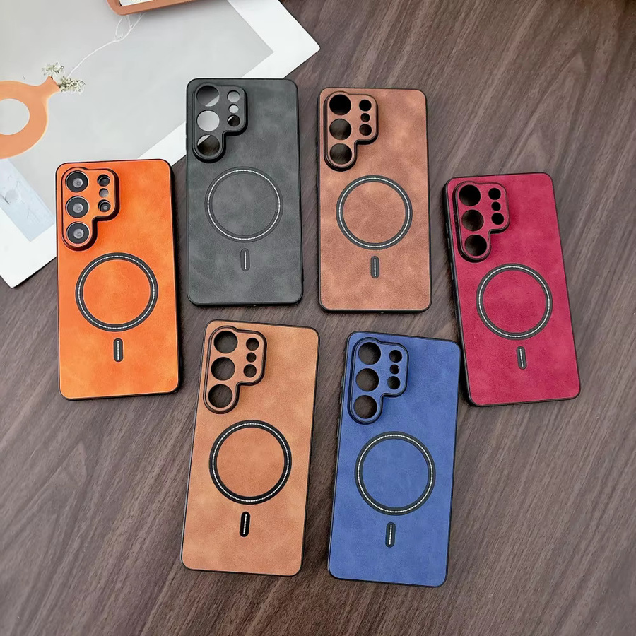 Magnetische Leder-Handyhülle für Samsung Galaxy S26 Ultra S25 S24 FE S23 S22 S21 Plus in Blau mit kabellosem Laden und stoßfestem Schutz - Bild 1