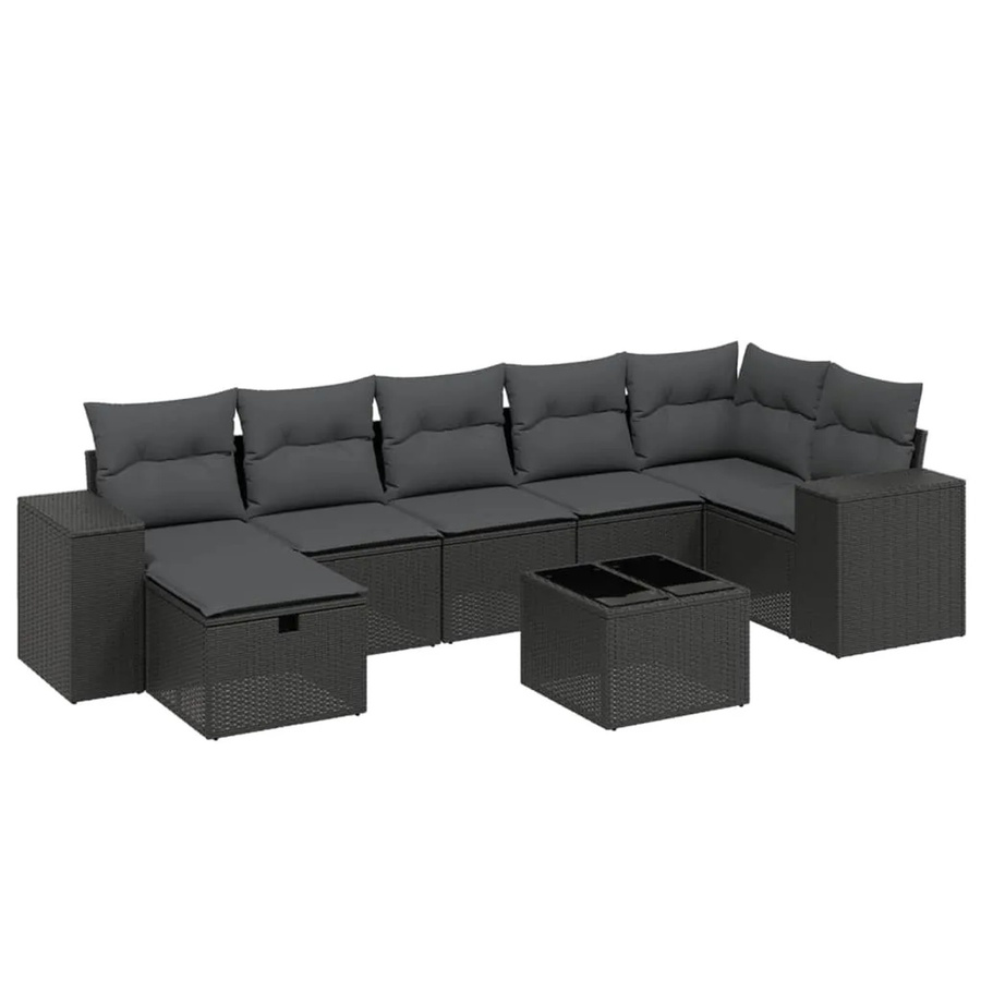 vidaXL 8-tlg Garten-Sofagarnitur in L-Form aus schwarzem Poly-Rattan mit Kissen und pulverbeschichtetem Stahlgestell - Bild 2