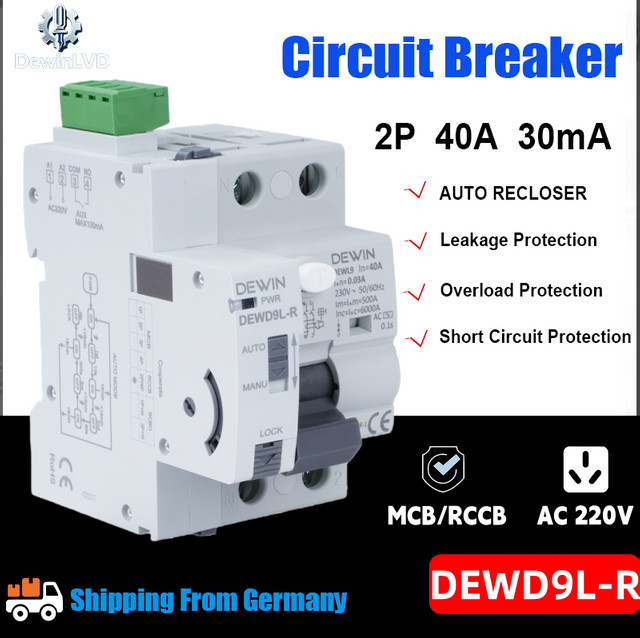DEWIN RCBO Automatischer Leitungsschutzschalter mit Auslauf- und Überlastschutz, 2P, 30mA, 220V, Weiß - Bild 1