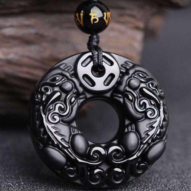 Wucifang Jewelry Anhänger Obsidian, Edelstahl, 45 cm, Damen - Bild 1