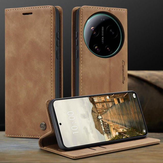 CaseMe Luxus Retro Magnetische Flip Handyhülle aus PU Leder für Xiaomi 17 17 Ultra in Braun - Bild 1