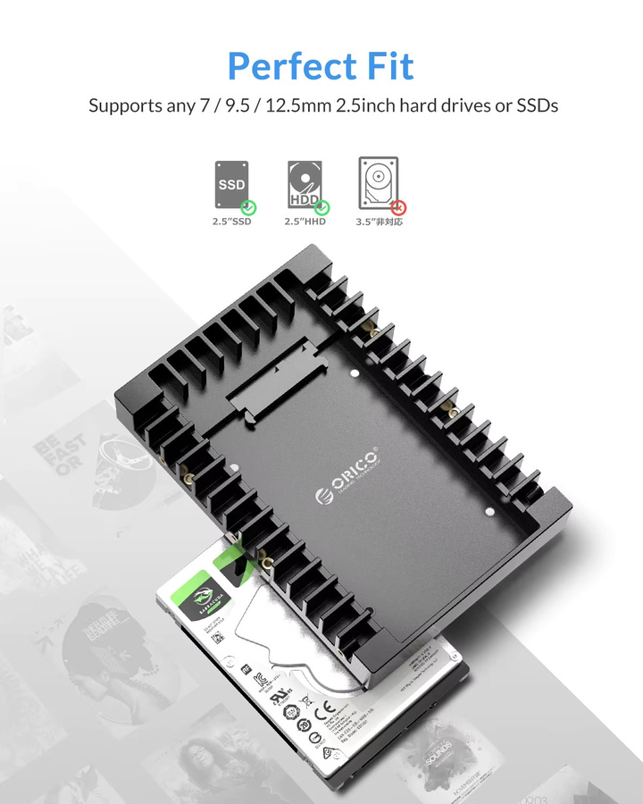ORICO Festplatten-Caddy für 2,5 Zoll HDD und SSD, SATA 3.0, Schwarz - Bild 2