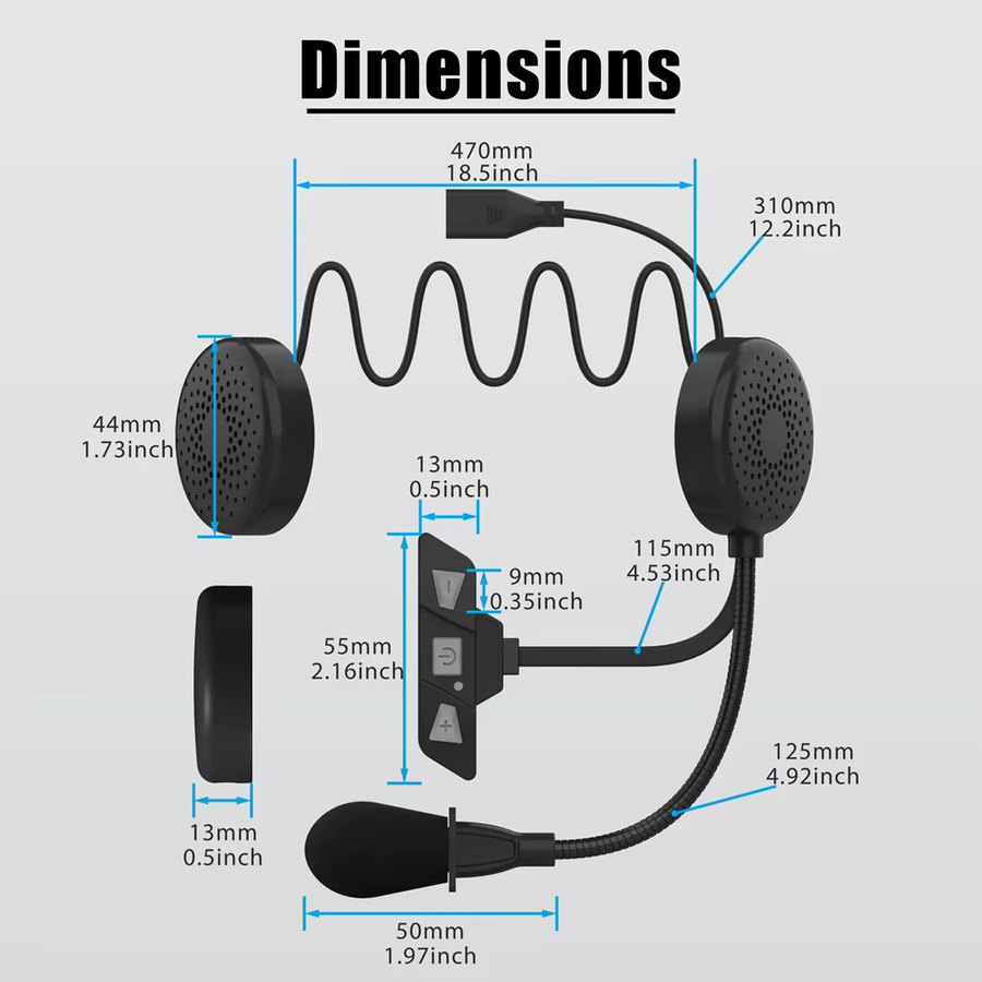 Kebidumei Motorrad Bluetooth 5.2 Helm Headset in Schwarz mit Noise Reduction und Mikrofon für Stereo Musik und Freisprecheinrichtung - Bild 5
