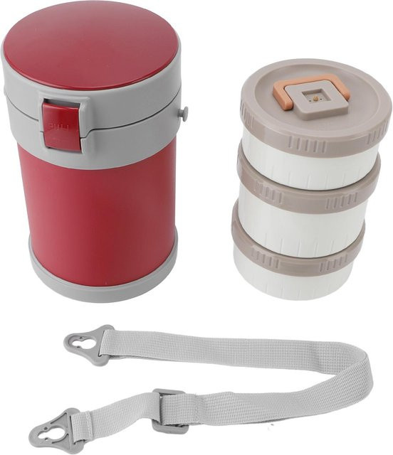 Aimo Isolierte 3-stöckige Lunchbox aus Edelstahl mit Vakuum-Isolierung, Mikrowellengeeignet und Auslaufsicher, Rot, 2 l - Bild 1