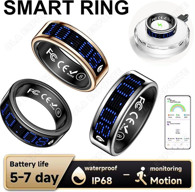 Ola Esporte Smart Ring in Gold mit Bluetooth-Verbindung, Herzfrequenz- und Schlafüberwachung sowie Sportmodi, wasserdicht und Unisex - Bild 1