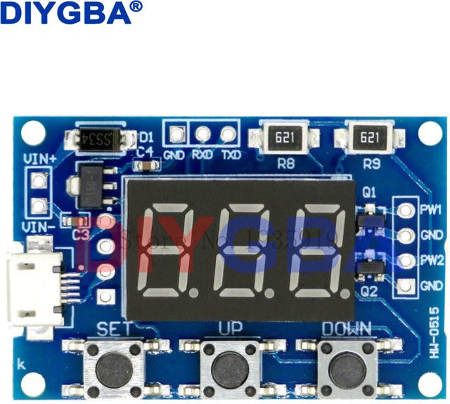 DNIGEF PWM Signal Generator Modul mit Micro USB, 2 Kanäle, einstellbarer Duty Cycle und digitalem LED Display in Blau, DC 5V 12V 24V - Bild 1
