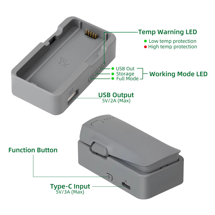 DJI NEO 2 USB-Akkuladegerät Intelligentes Einkanaliges Ladehub Tragbares Drohnenladegerät in Grau - Bild 2