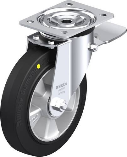 Blickle L-ALEV 200K-ST-EL Lenkrolle mit Feststeller in Schwarz und Silber, Rad-Durchmesser: 20 cm, Tragfähigkeit: 400 kg - Bild 1