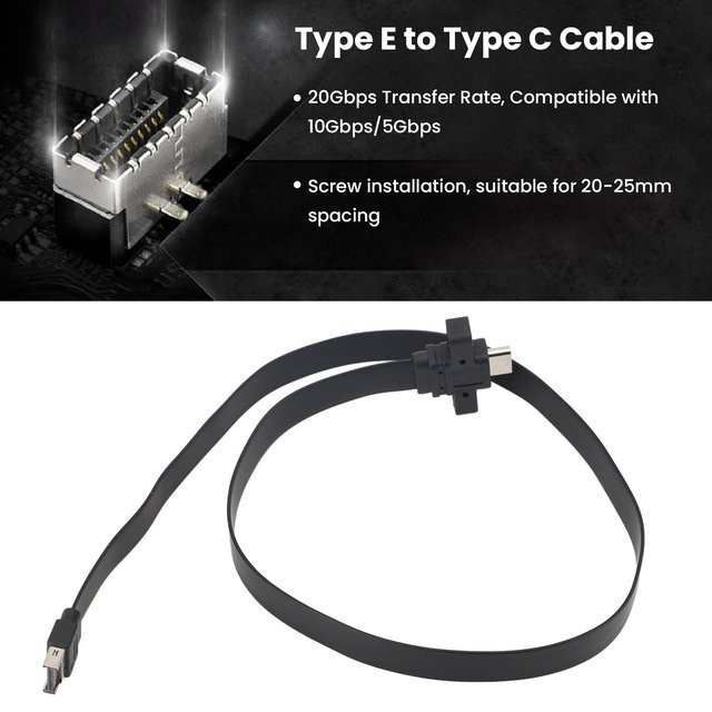 USB-C auf USB-C Adapterkabel Typ E auf Typ C, Frontplatten-Adapter für 20 Gbit/s Datenübertragung, Schwarz, Länge: 0,5 m - Bild 1