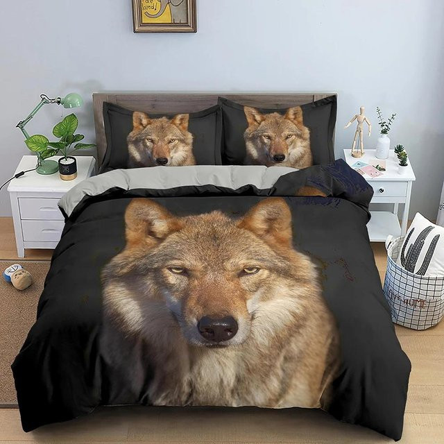 Mond Wolf Böhmen Bettwäsche Set aus Baumwolle mit Mond und Wolf Design, warm und weich, Doppelbett Set King Size, 220 x 240 cm - Bild 1
