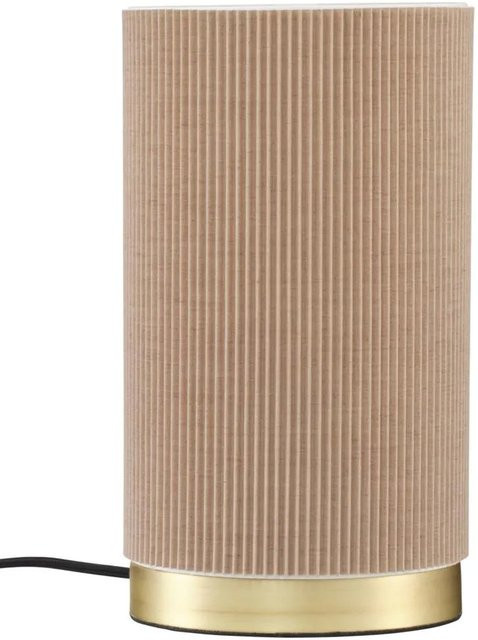 PR Home Dora Textil Tischlampe Beige mit Plissee Schirm und Gold Akzenten, E27, B: 14 cm, H: 25 cm - Bild 1