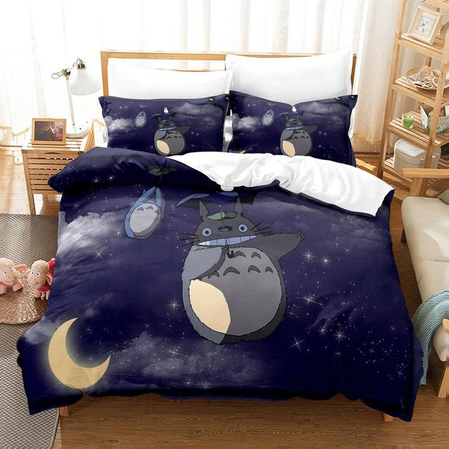 Ka Chen Muxi Bettwäsche-Set Studio Ghibli Totoro und Spirited Away Design für Kinder, 3-teilig, Blau, B/H: 140 x 200 cm - Bild 1