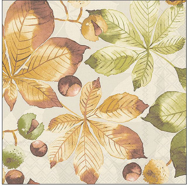 Serviette Castanea aus Papier in Braun mit Kastanienblättern und -früchten für ein herbstliches Ambiente - Bild 1