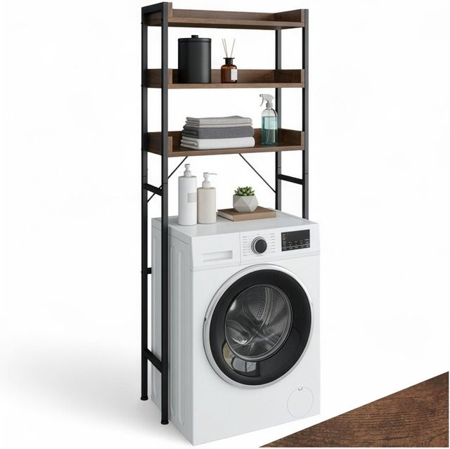 tectake Badezimmerregal Seattle Industrial Style mit 3 Ablagen aus Stahl und MDF, Farbe Braun, B/T/H: 67 x 25 x 165,5 cm - Bild 1