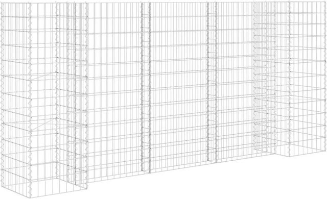 vidaXL H-förmiger Gabionen-Pflanzkübel aus Stahldraht in Silber, B/T/H: 260 x 40 x 120 cm - Bild 1