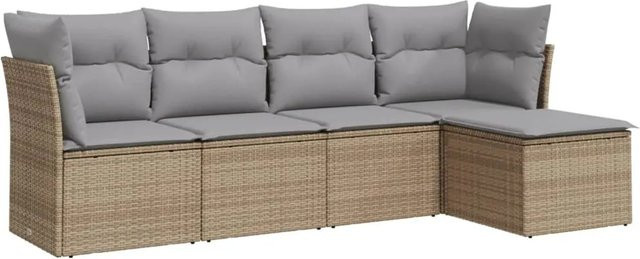 vidaXL 5-tlg Garten-Sofagarnitur in L-Form aus PE-Rattan mit Kissen in Beige - Bild 1