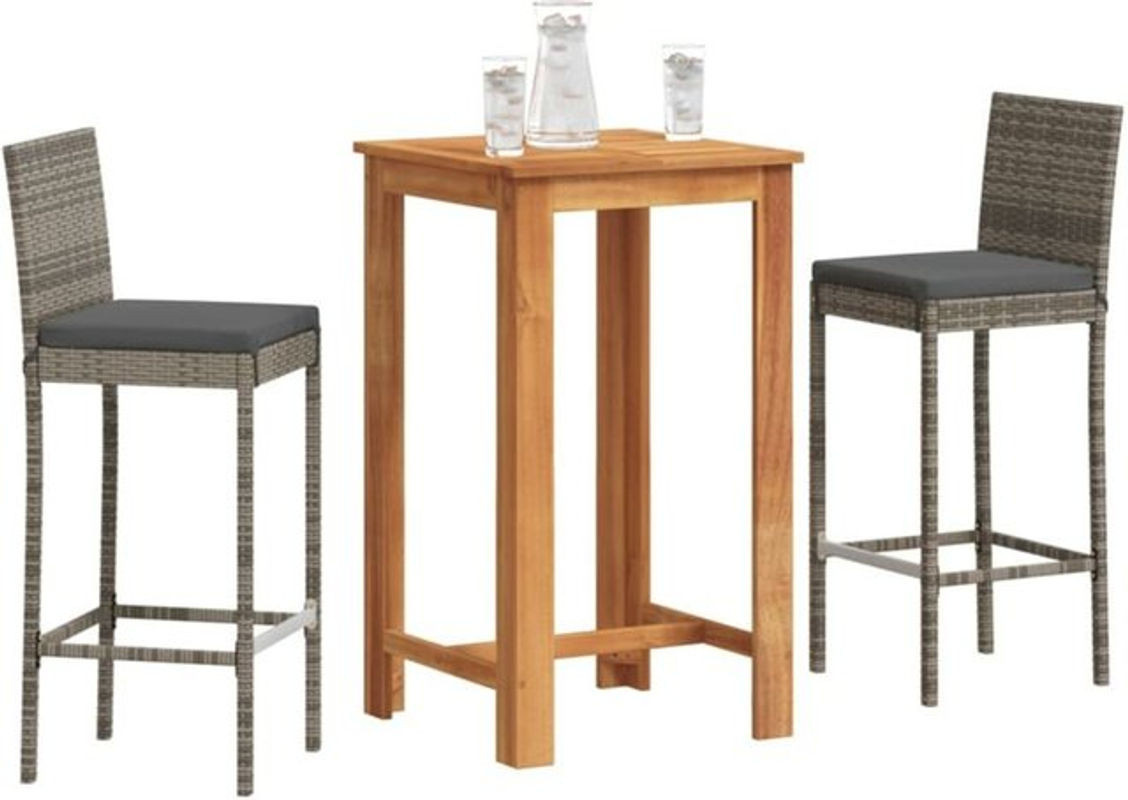 3-teiliges Gartenbar-Set von vidaxl aus Akazienmassivholz und Polyrattan in Grau Anthrazit - Bild 1