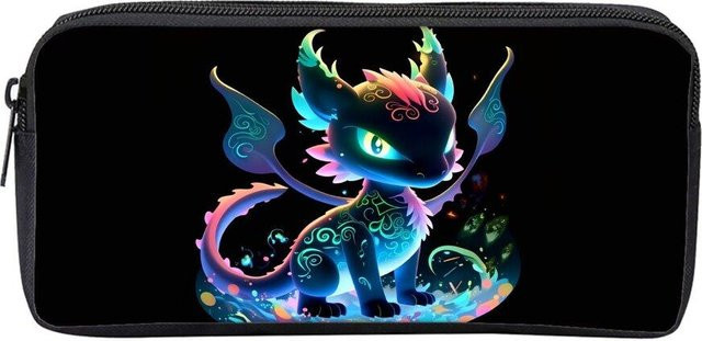 Einlagiges Federmäppchen mit Drachen-Print von Fancy Style Studio in Schwarz, flaches Etui für Kinder mit Reißverschluss - Bild 1