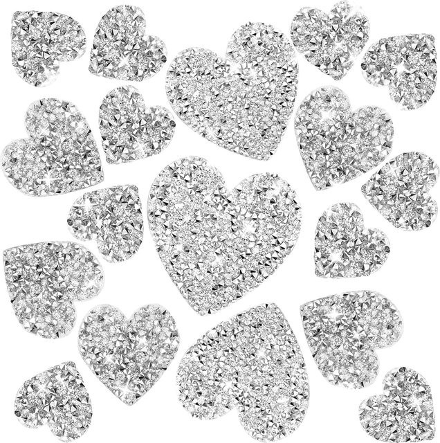 NOTIONSLAND 4er Set silberne herzförmige Strass-Glitzer-Applikationen zum Aufbügeln für Kleidung und Dekoration - Bild 1