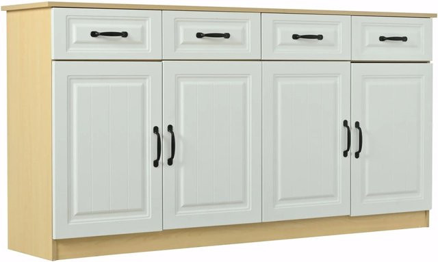ModernLuxe Modernes Sideboard aus MDF mit 4 Schubladen und 4 Türen in Weiß und Natur mit Metallgriffen - Bild 1