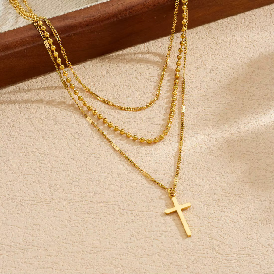 DIEYURO Halskette mit Kreuz-Anhänger, Edelstahl, Gold, Damen - Bild 3