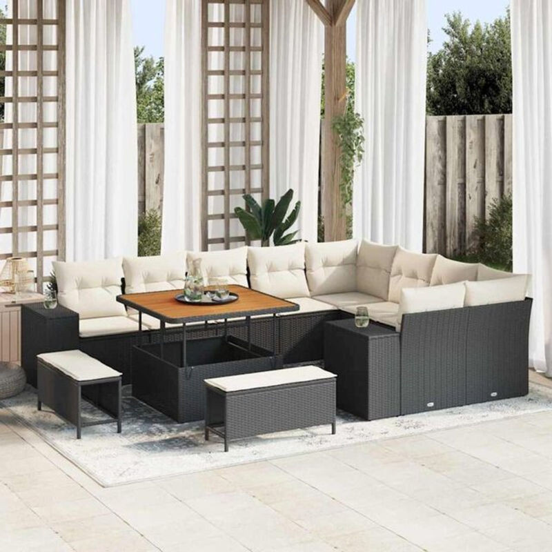 Vidaxl Garten-Sofa-Set aus Polyrattan mit 11 Teilen in Schwarz und Creme, B/T/H: 100 x 100 x 71 cm - Bild 1
