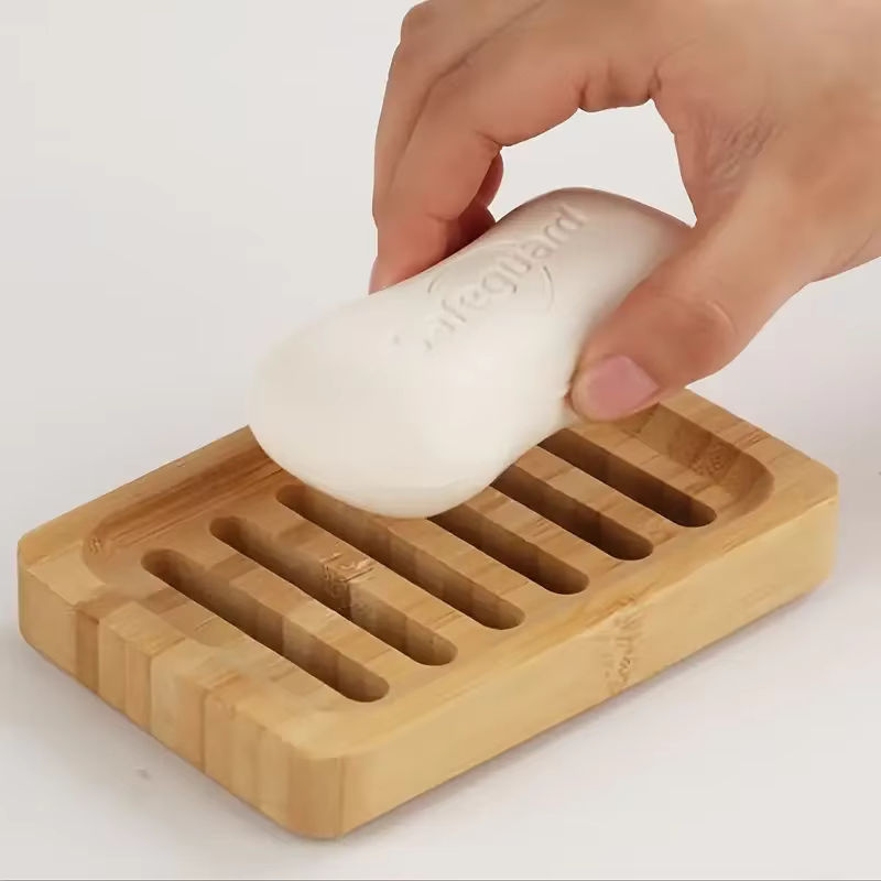 YANKE Bambus-Seifenschale mit Drainage in Braun – Rechteckiger Seifenhalter aus Holz für Badezimmer und Küche - Bild 2