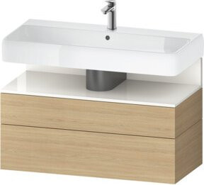 Duravit Waschtischunterschrank Qatego modern Wandmontage B/T/H: 99 x 47 x 59 cm in Weiß und Braun mit integrierter Beleuchtung und Innenschubladen - Bild 1