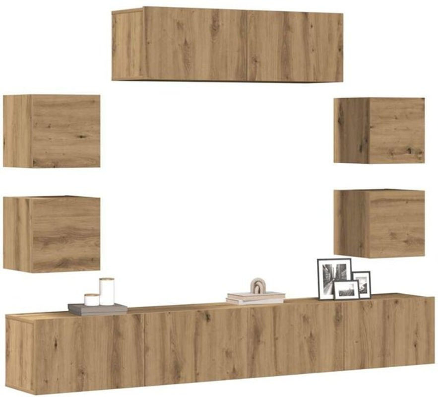 Vidaxl 7-teiliges TV-Schrank-Set zur Wandmontage in Eiche Natur und Beige aus Holzwerkstoff im klassischen Design - Bild 1