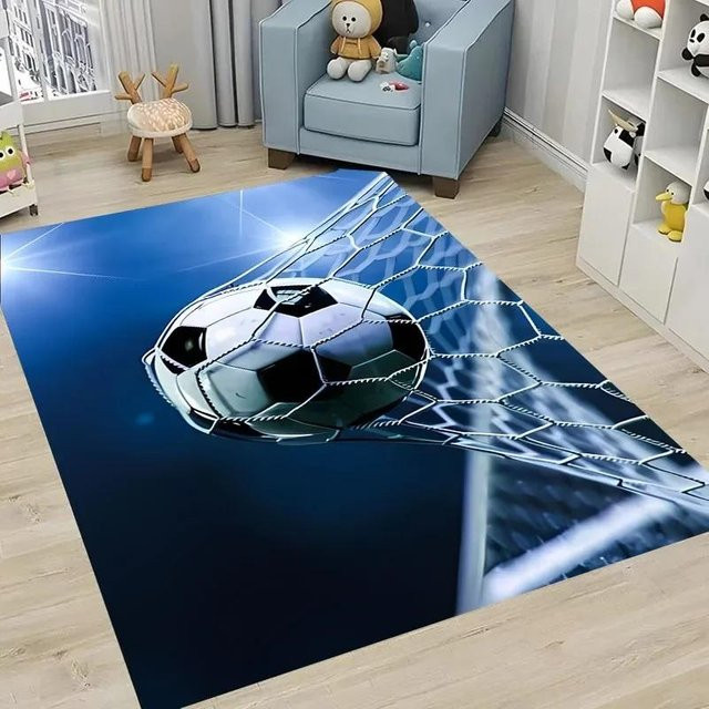 Karpetti Fußball-Teppich für Kinderzimmer und Wohnzimmer, blau, B/T: 120 x 160 cm - Bild 1