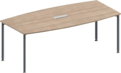 Schäfer Shop Genius Konferenztisch MODENA FLEX in Boot-Form mit 4-Fuß Rundrohr-Gestell, Eiche Dekor und Weißalu, Breite: 200 cm, Höhe: 72-84 cm - Bild 1