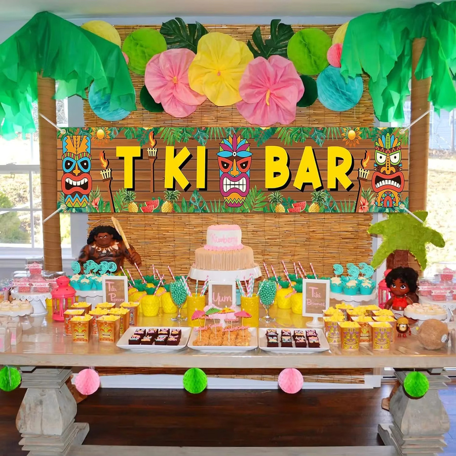 VIKAMA Tiki Bar Wandteppich mit tropischem Blumen- und Obstmuster in Multicolour - Bild 6