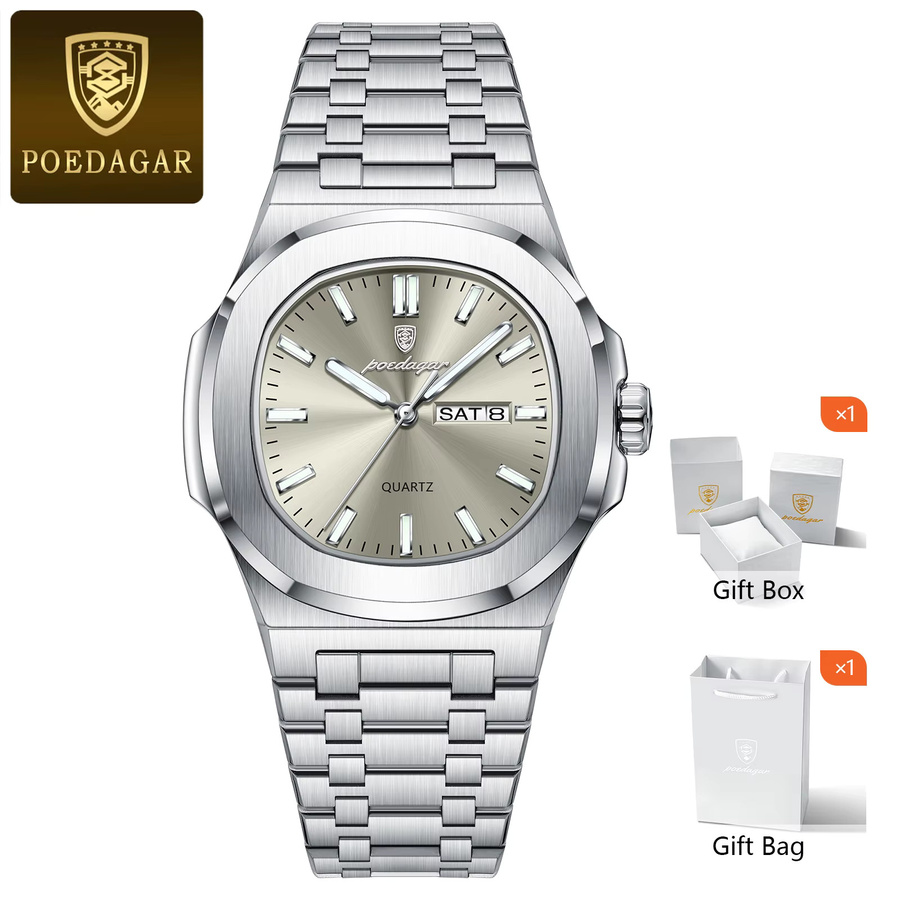 POEDAGAR Armbanduhr Edelstahl, Quarz, Datum, Wochentag, Herren - Bild 7