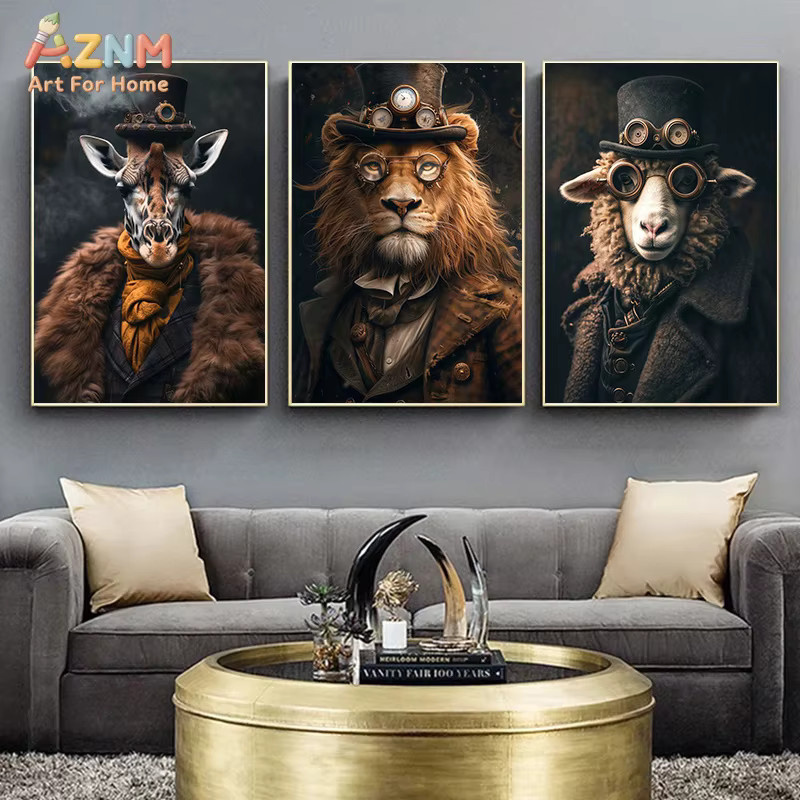 Kayou Steampunk Tierporträt Leinwanddruck Retro Wandkunst Bild in Mehrfarbig - Bild 2