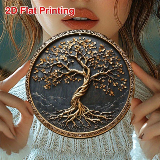 HELLOYOUNG Vintage Wandkunst Baum des Lebens aus Aluminium, rundes Metallschild in Multicolor, Durchmesser: 20,3 cm - Bild 1