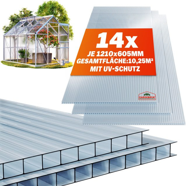 Gardebruk Doppelstegplatten aus Polycarbonat 14er-Set, 4mm, transparent, 25m² - Bild 1