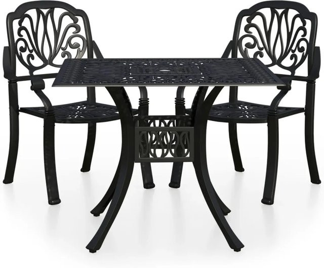 vidaXL 3-tlg Bistro-Set aus Aluminiumguss in Schwarz matt, Modell 4 - Bild 1