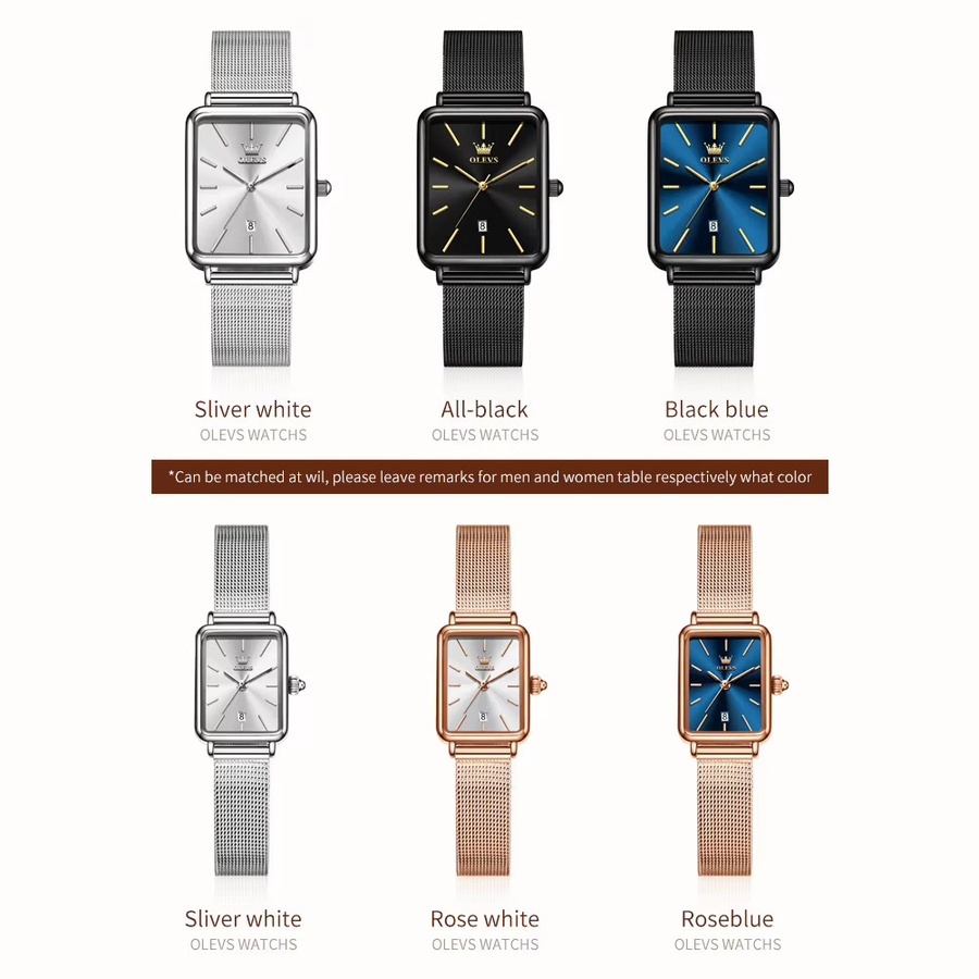 OLEVS Armbanduhr, Quarz, eckig, Roségold, Schwarz, Milanaise, Datum - Bild 4
