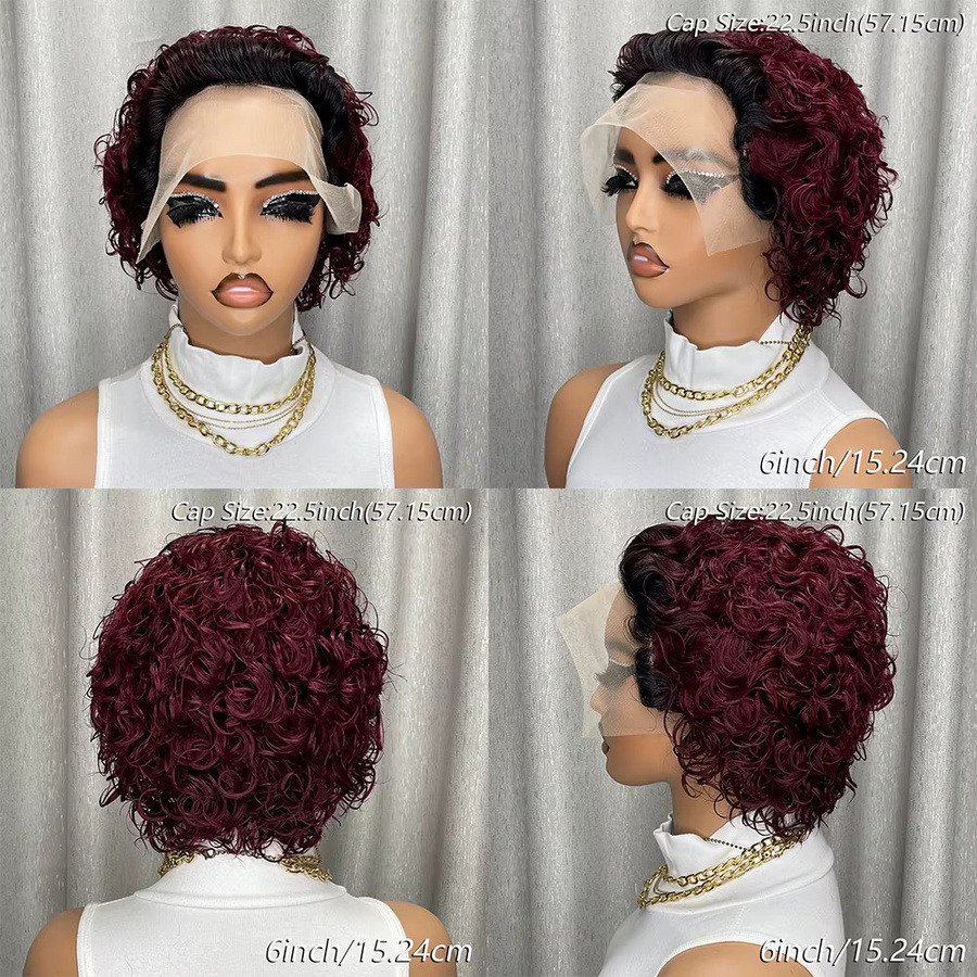 OYM HAIR Lace-Front-Perücke, Pixie-Schnitt, nass und gewellt, brasilianisches Echthaar, Damen - Bild 3