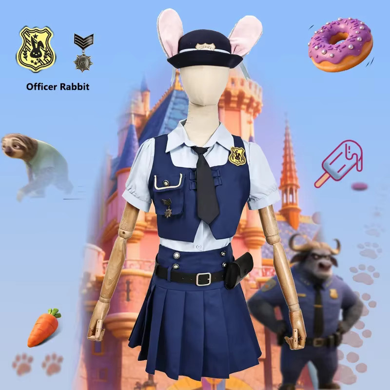 HHYRCOS Anime Zoo Cosplay Kostüm, Kurzarm-Weste Minirock Offizier, Polizei, Blau - Bild 2