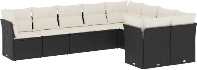 vidaXL 9-teilige Garten-Sofagarnitur in U-Form aus schwarzem Poly-Rattan mit Sitzkissen und Stauraum - Bild 1