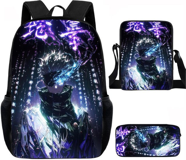 Jujutsu Kaisen 3-teiliges Set aus Rucksack, Umhängetasche und Federmäppchen in Multicolour für Jungen und Mädchen - Bild 1