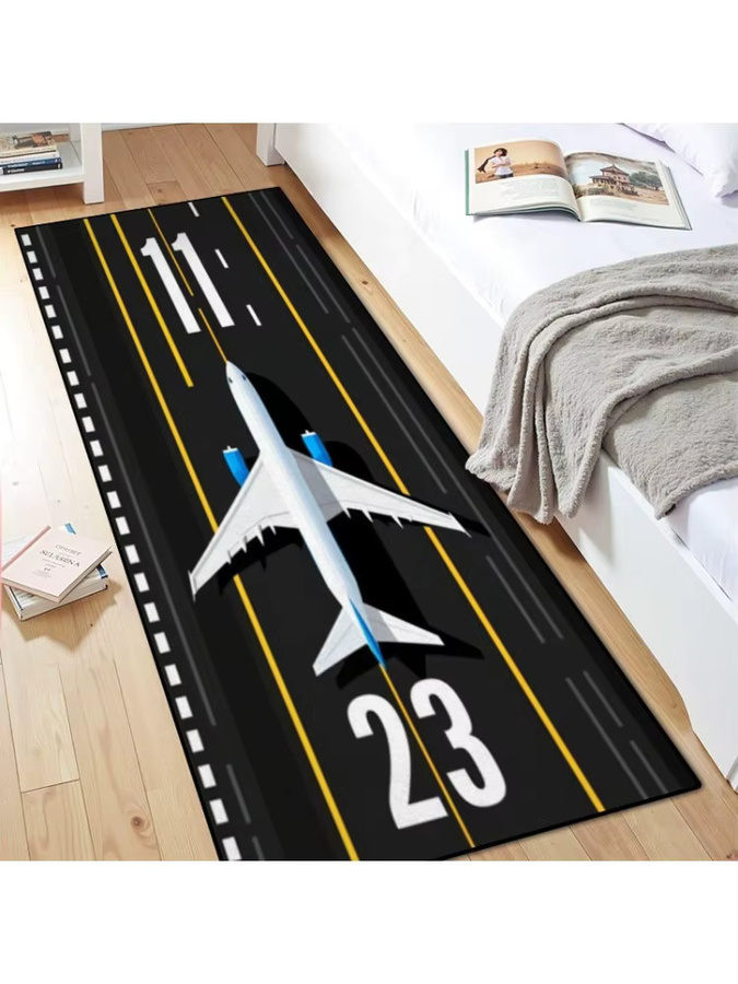 Rutschfester Teppichläufer mit Flugzeugmuster in Schwarz für Kinderzimmer, Wohnzimmer und Flur - Bild 2