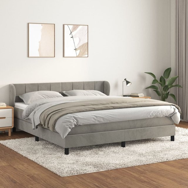 vidaXL Boxspringbett mit Matratze Hybrid-Design in Hellgrau Samt, B/T/H: 180 x 200 cm - Bild 3
